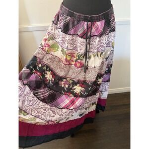 Dressbarn Vtg Womens M Mixed Print Tiered Patchwork Maxi Skirt Cottagecore Gypsy